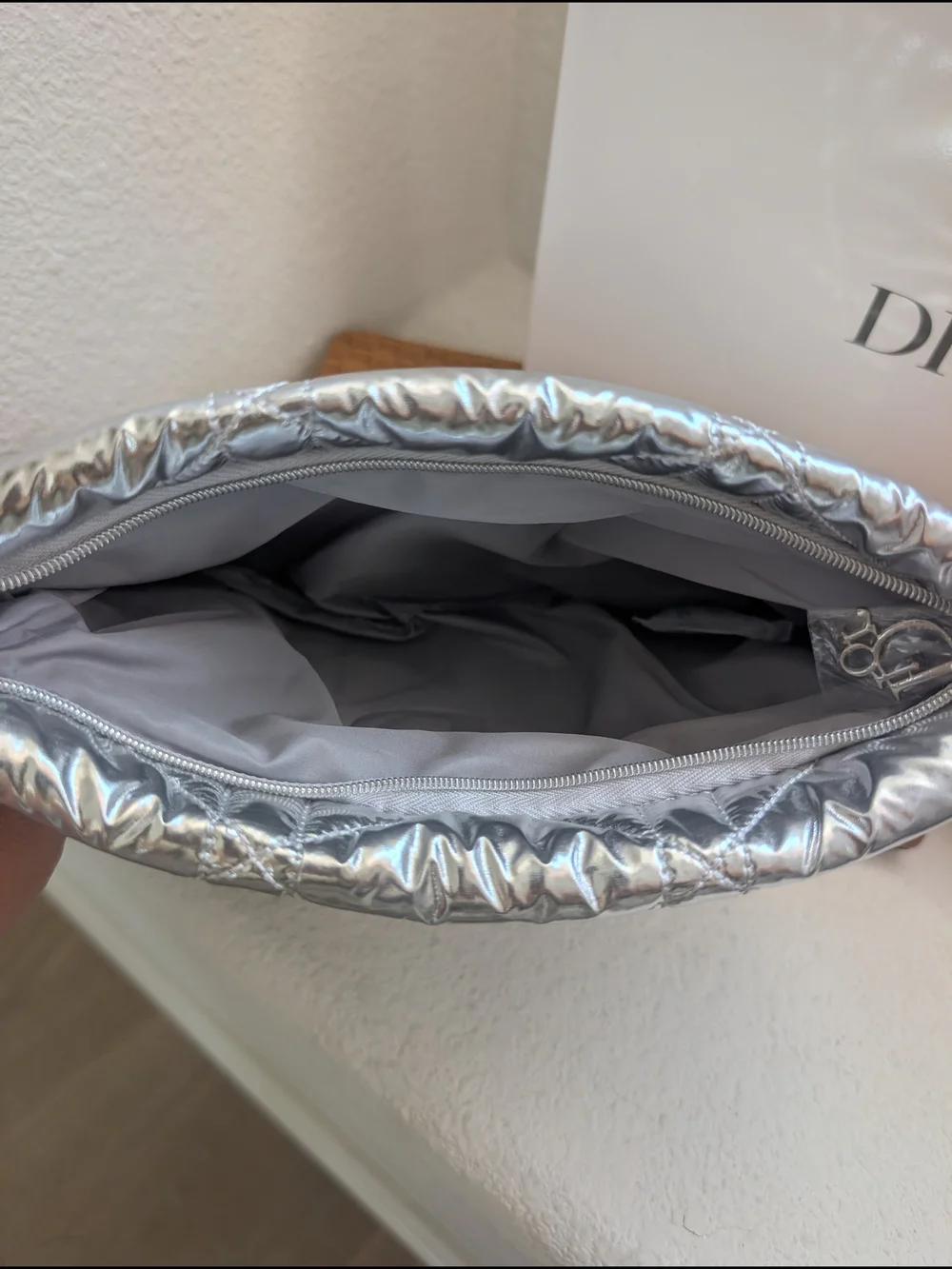 Dior Cannage Print Silver Metallic Pouch GWP